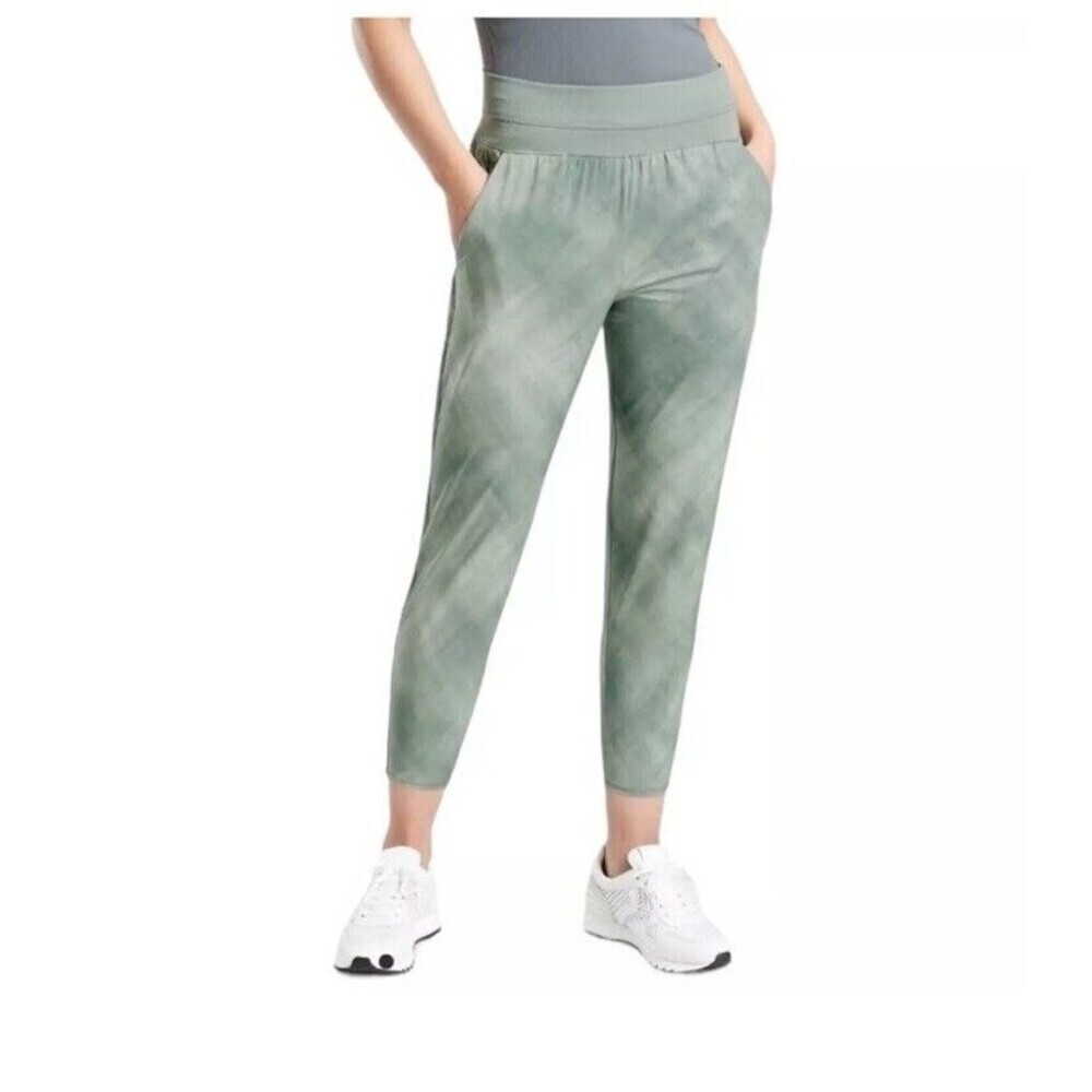 Athleta Slim Jogger Tapered Print Crop Pants Green Size 4 Lightweight
